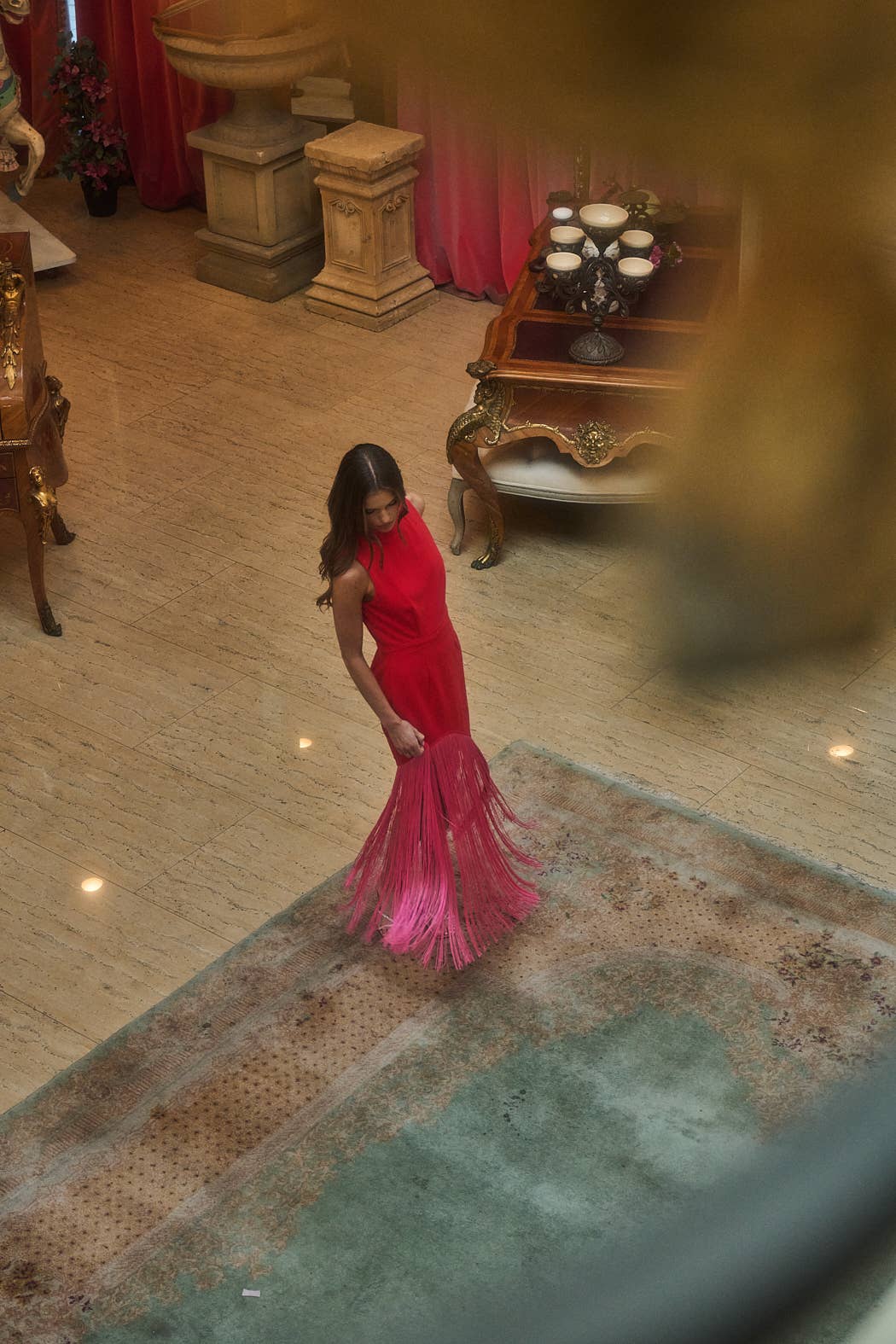 Fringe Sleeveless Maxi Dress- Red/Pink
