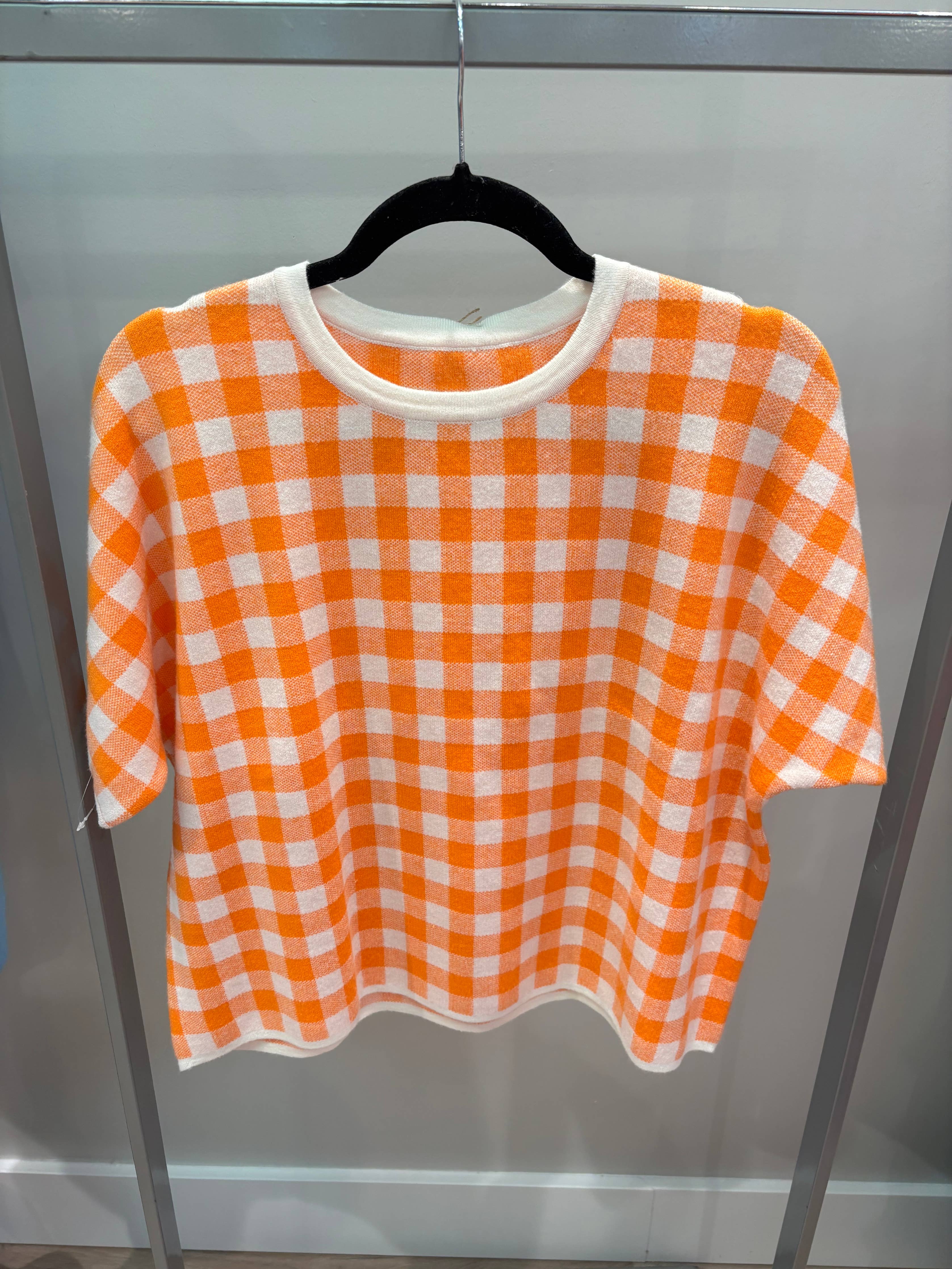Gingham Checkered Top- Orange/White
