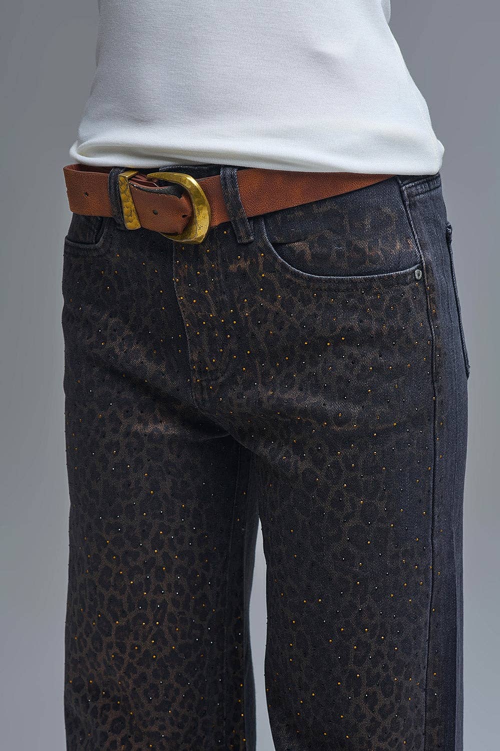 Leopard Print Straight-Leg Jeans- Black