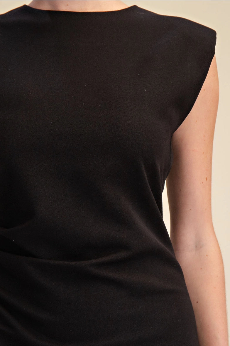 Ruched Fitted Stretchy Mini Dress- Black