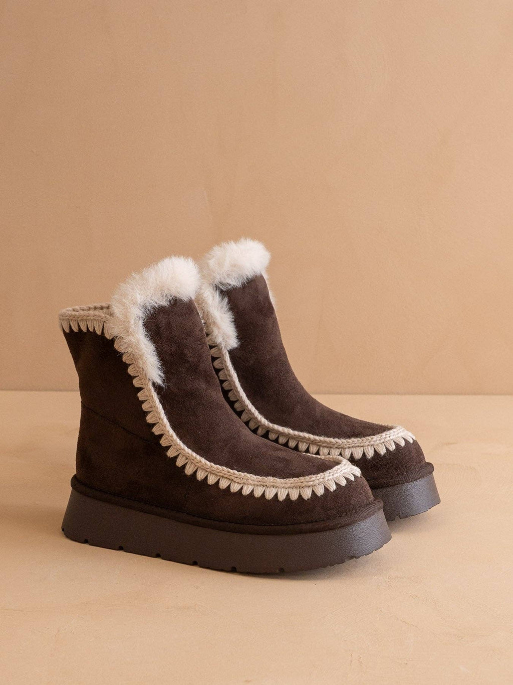 The Joyce Coffee Shearling Trim Platform Boot