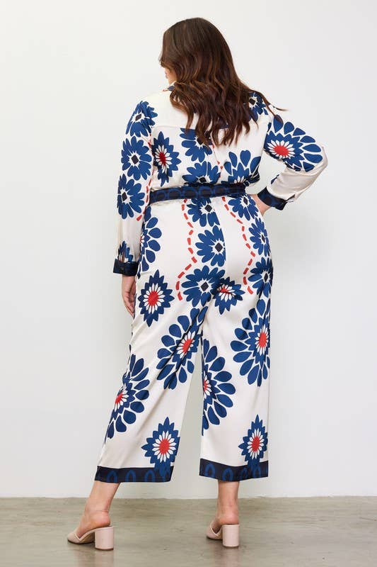 Plus Size Border Printed Elastic Waist Pants