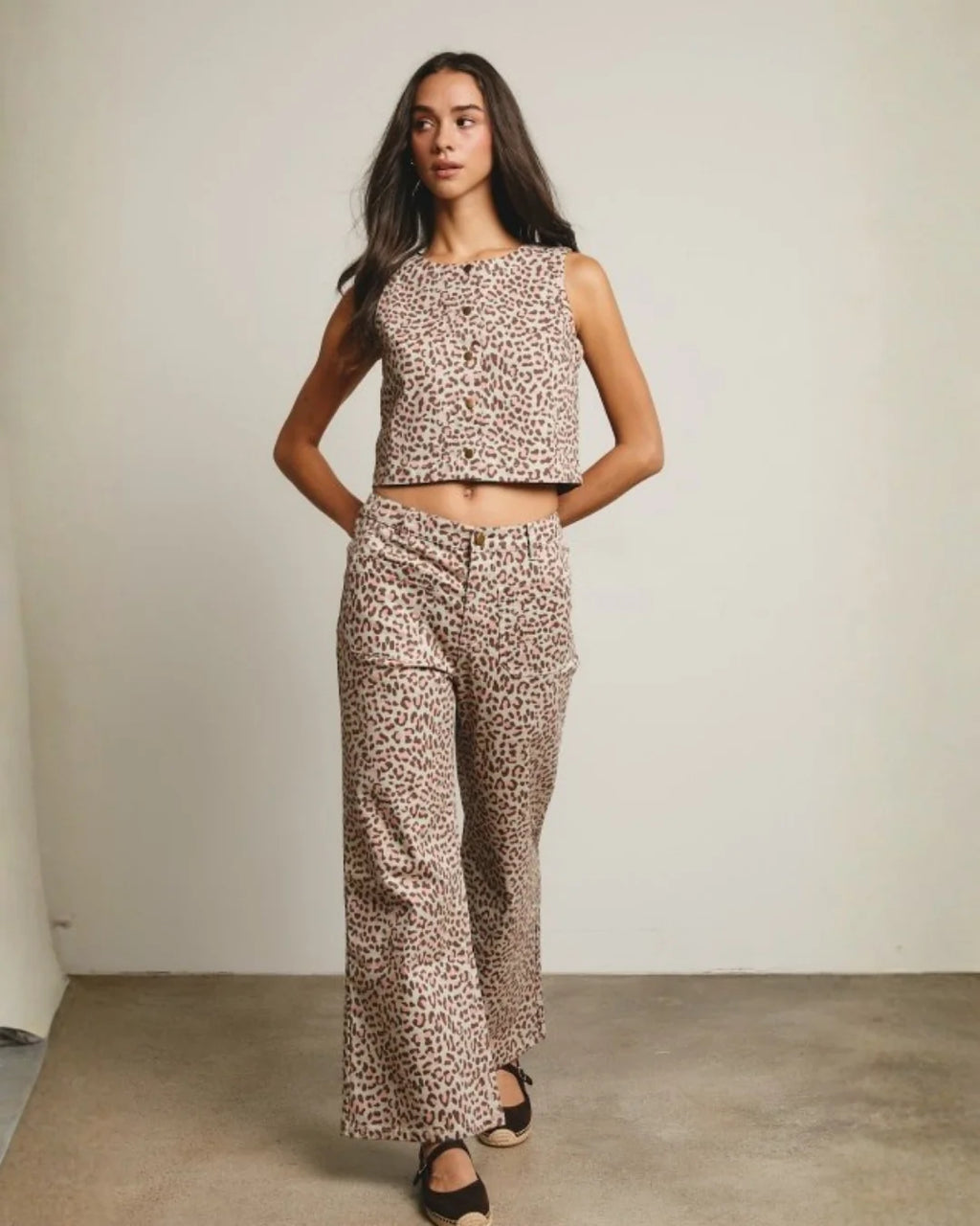 Cheetah Print Denim Two Piece Set
