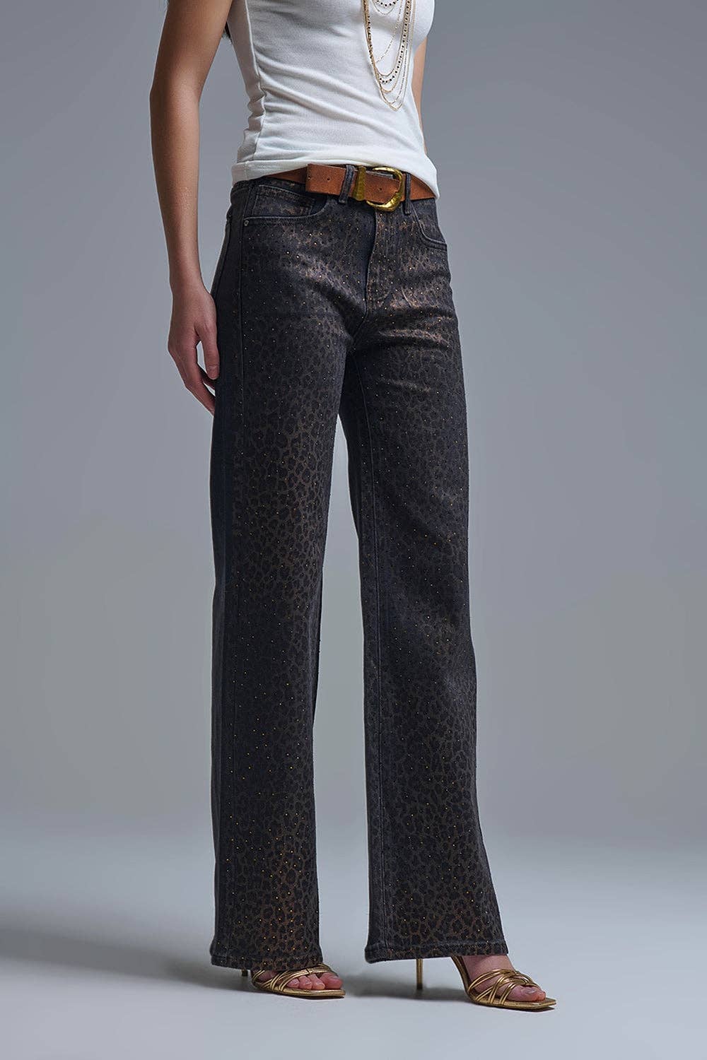 Leopard Print Straight-Leg Jeans- Black