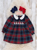 Christmas Reindeer Plaid Dress- Red/Blue