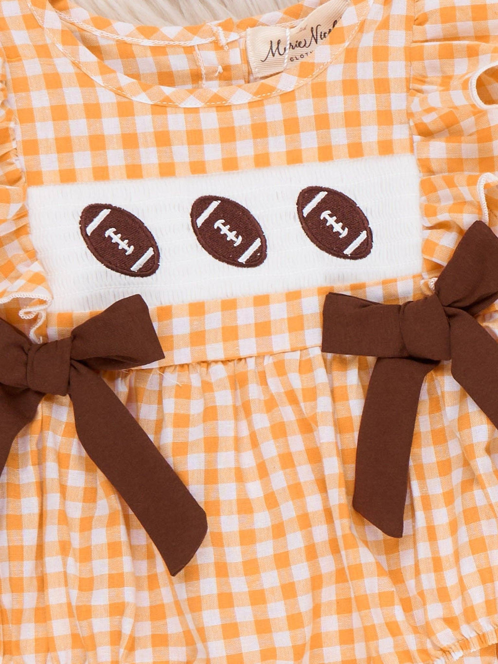 Football Gingham Bubble Romper- Orange/White