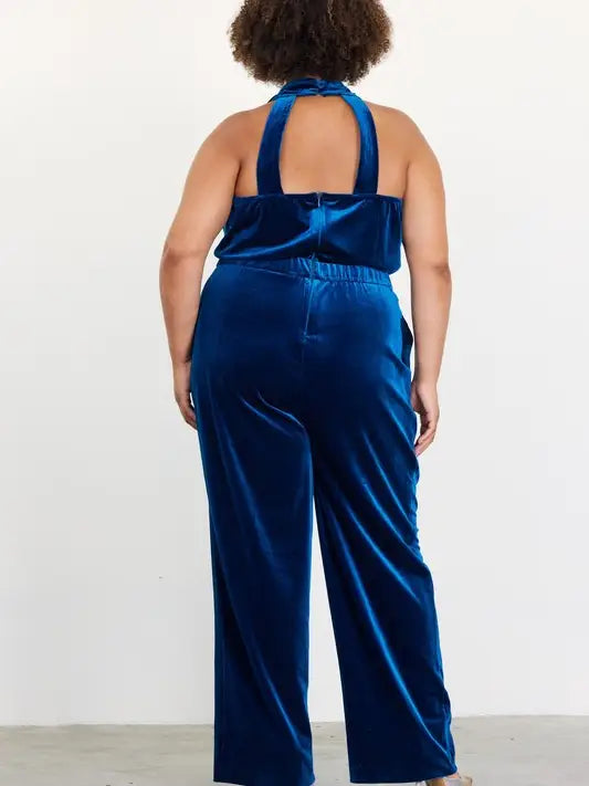 Plus Size Velvet Cowl Neck Jumpsuit