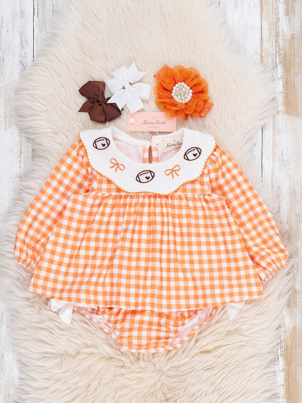 Football Scalloped Collar Outfit- Orange/White