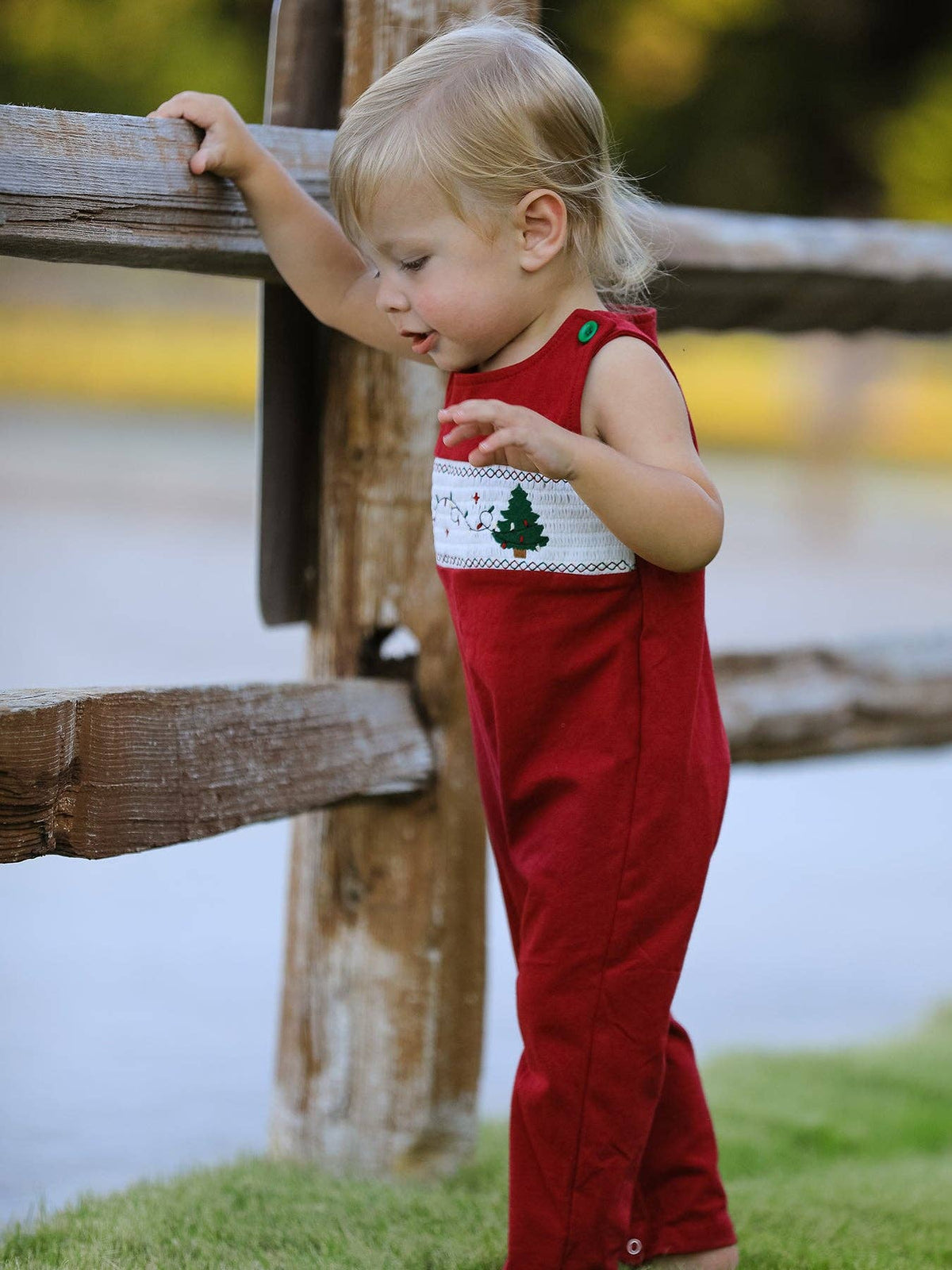 Christmas Tree Dog Embroidered Romper- Red