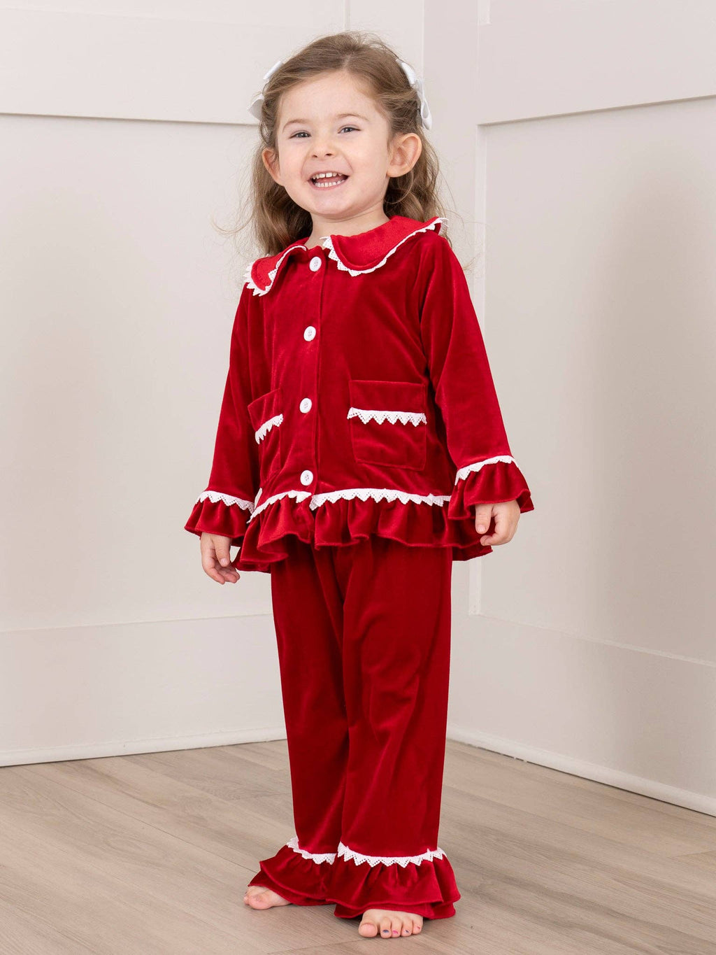Christmas Boys & Girls Velvet Pajamas- Red