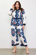 Plus Size Border Printed Elastic Waist Pants