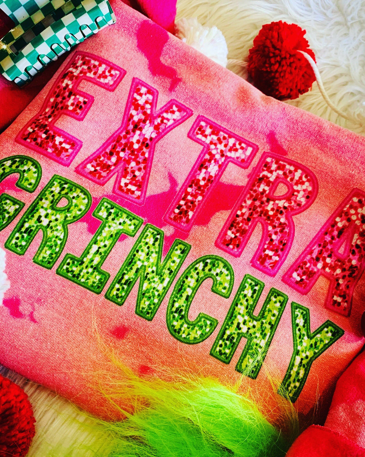Extra Grinchy Faux Sequin Sweatshirt- Pink