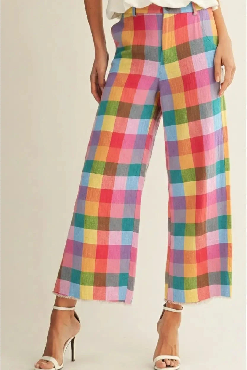 Check Pattern Wide Leg Tailored Pants