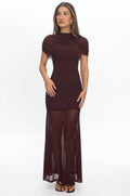 Sheer Overlay Maxi Dress- Maroon