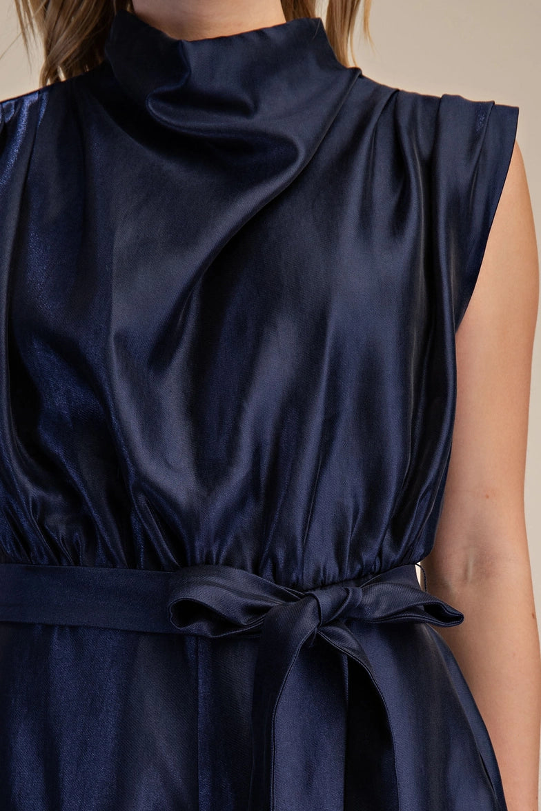 Cowl Neck Sleeveless Romper- Navy