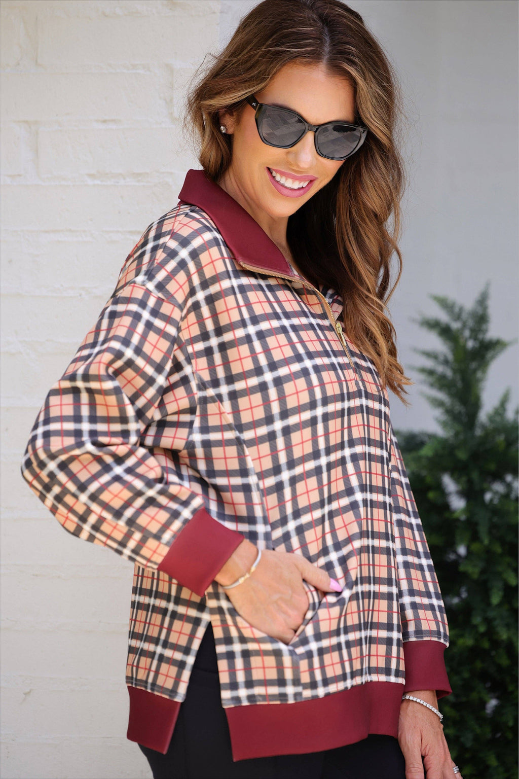 Quarter Zip Pullover- Multi Plaid