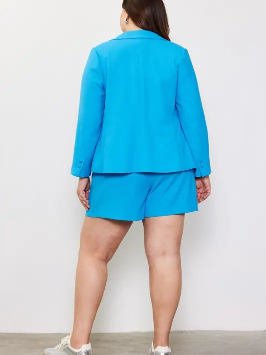 Plus Size Slanted Pocket Long Sleeve Blazer