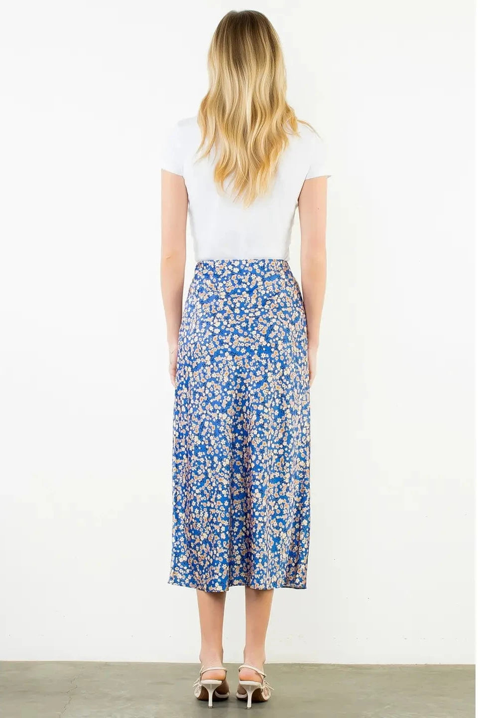 Satin Floral Skirt- Blue