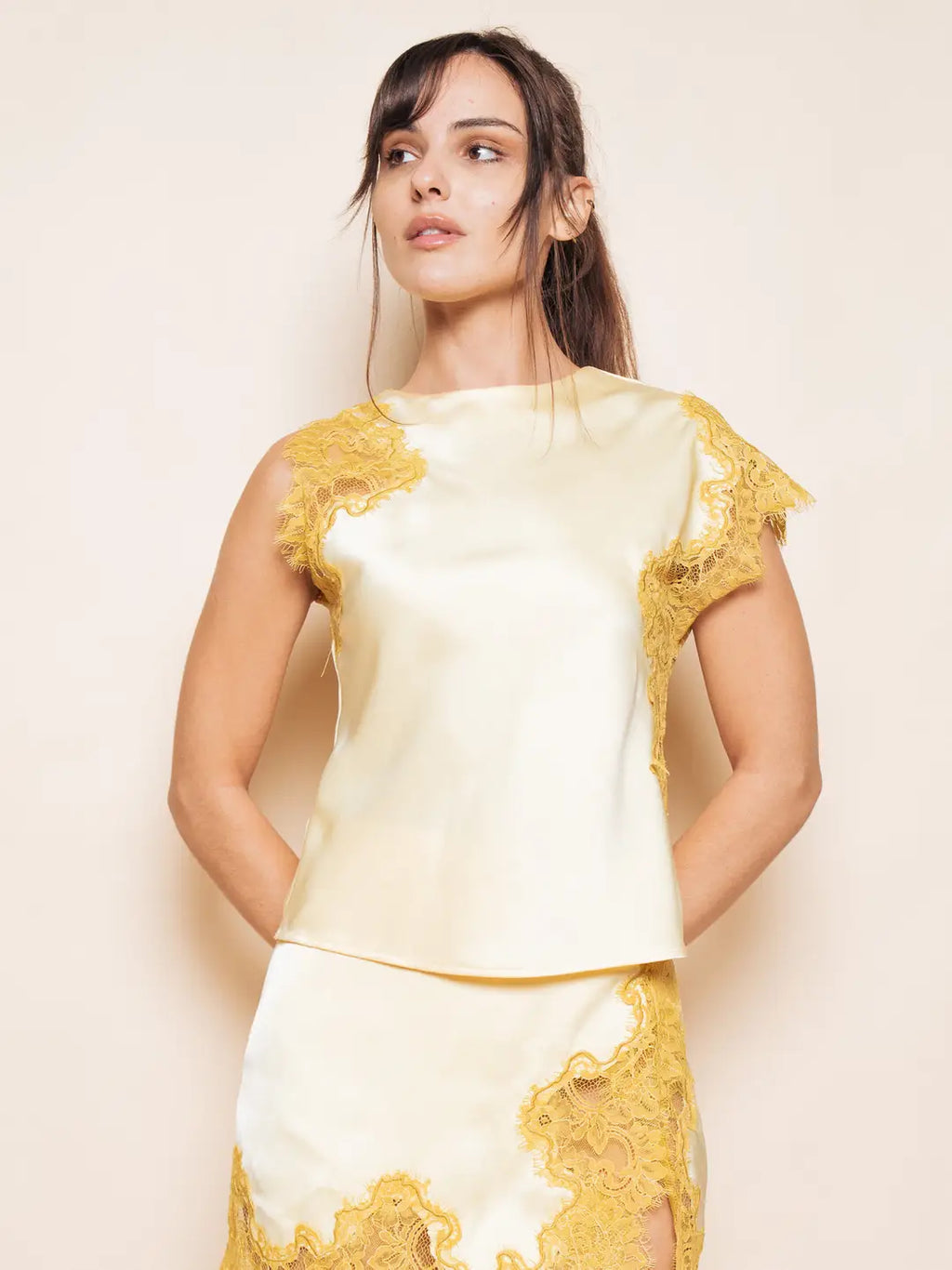 Lace Trimmed Top- Gold
