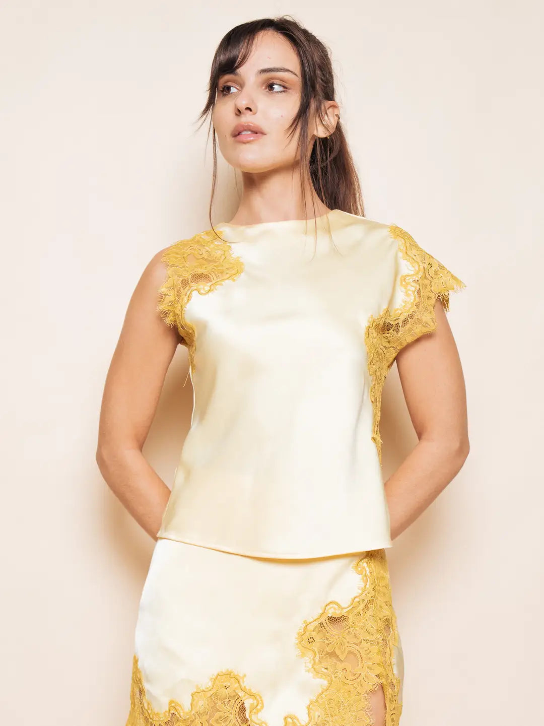 Lace Trimmed Top- Gold