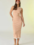 Stripe Midi Dress- Orange/White