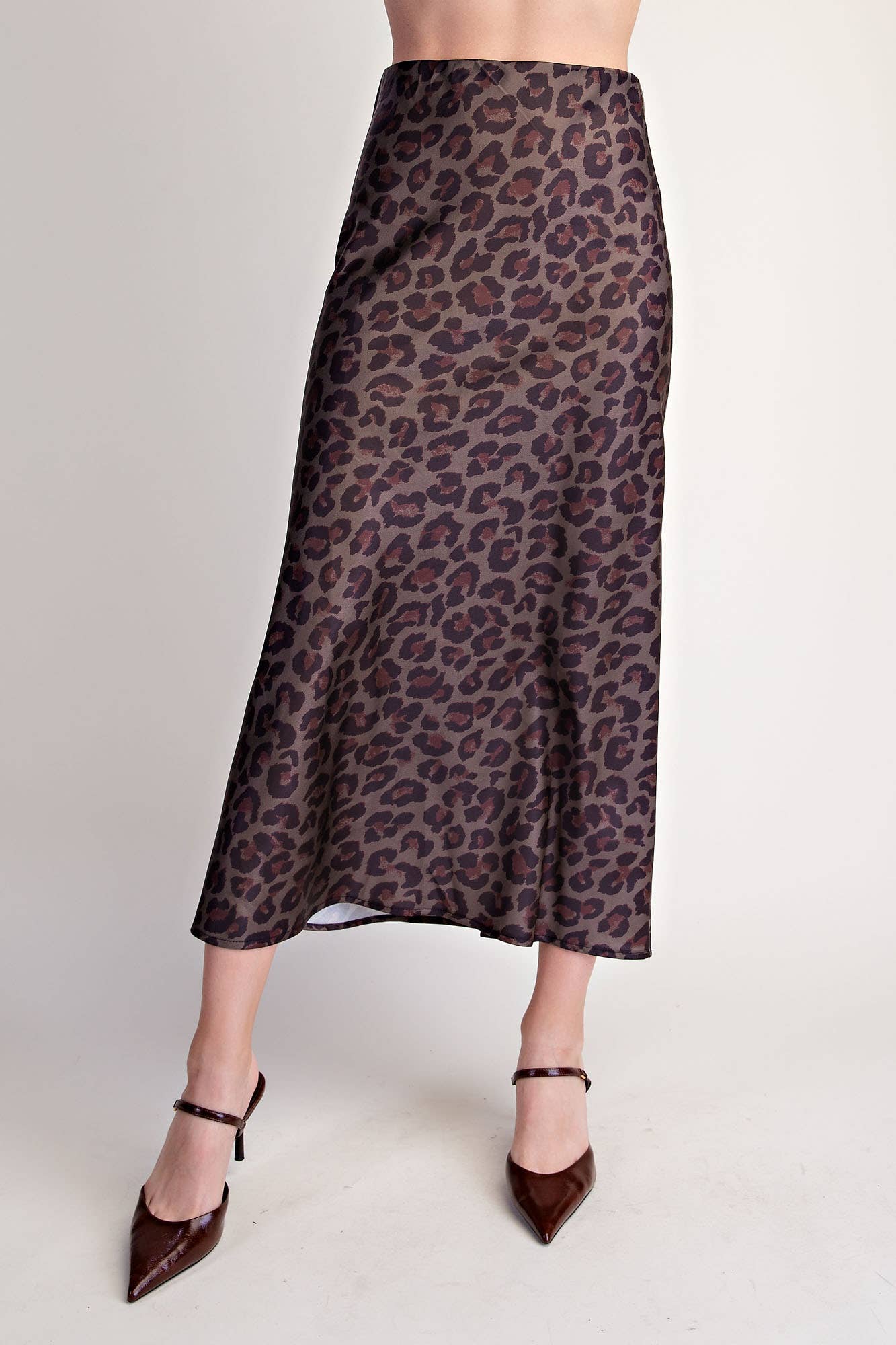Animal Skirt High Waist Midi Length- Olive