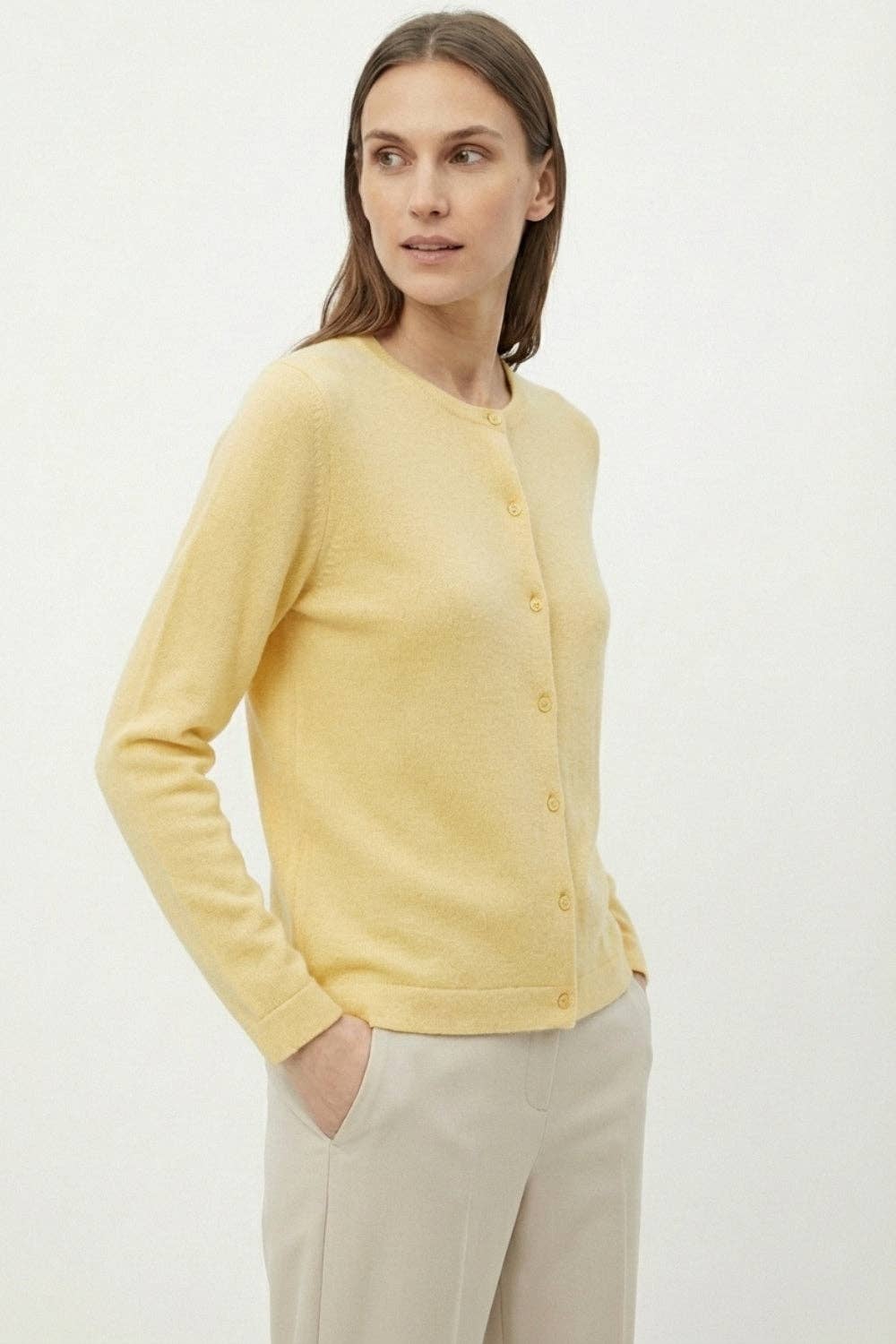 Yellow Ribbed Knit Cardigan with Buttons- Yellow