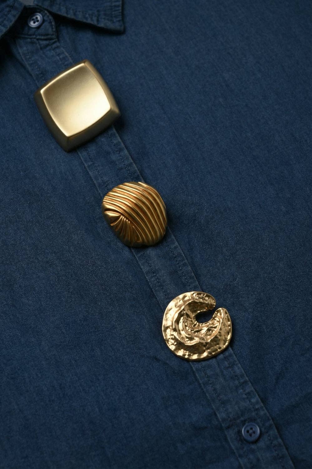 Denim Oversize Shirt with Gold Buttons- Blue