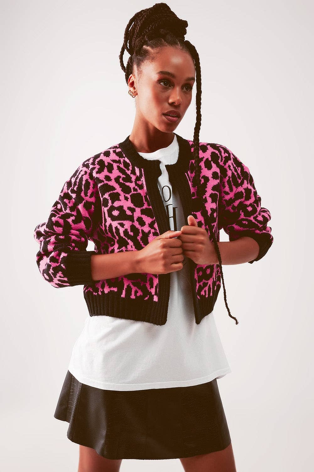 Cropped Cardigan- Pink/Black