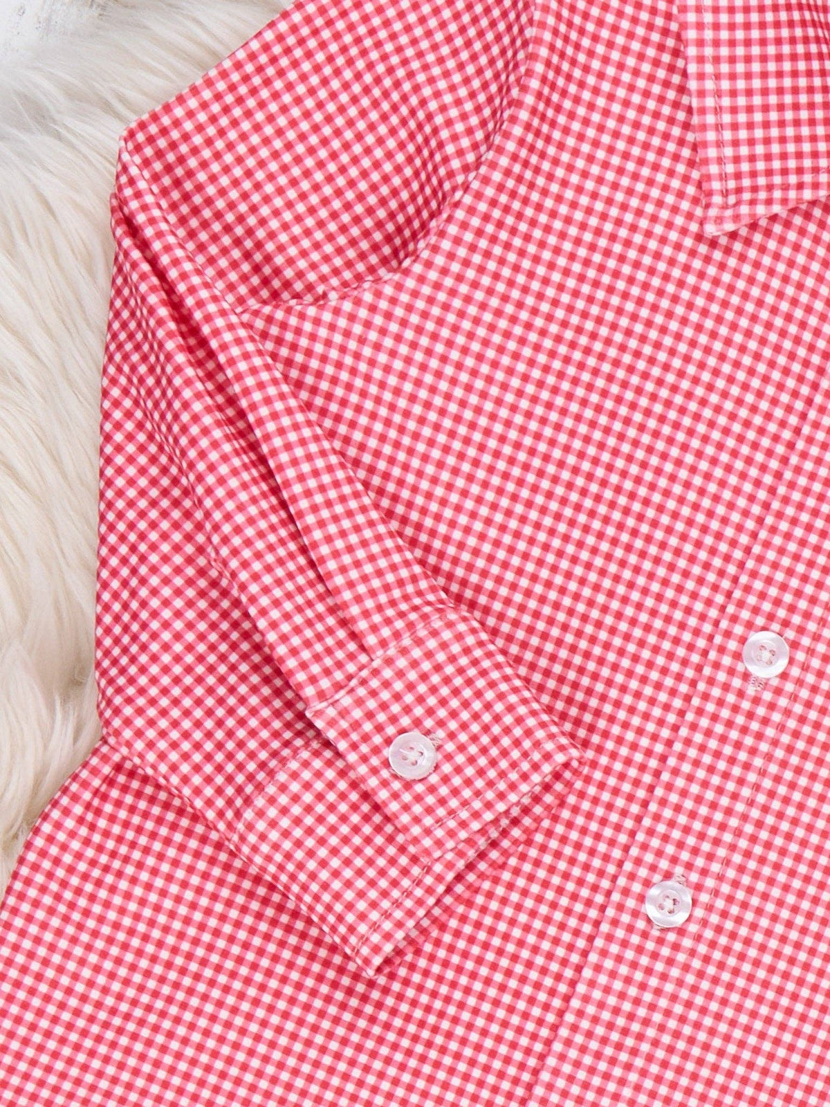 Christmas Tree Embroidered Button-Up Shirt- Red