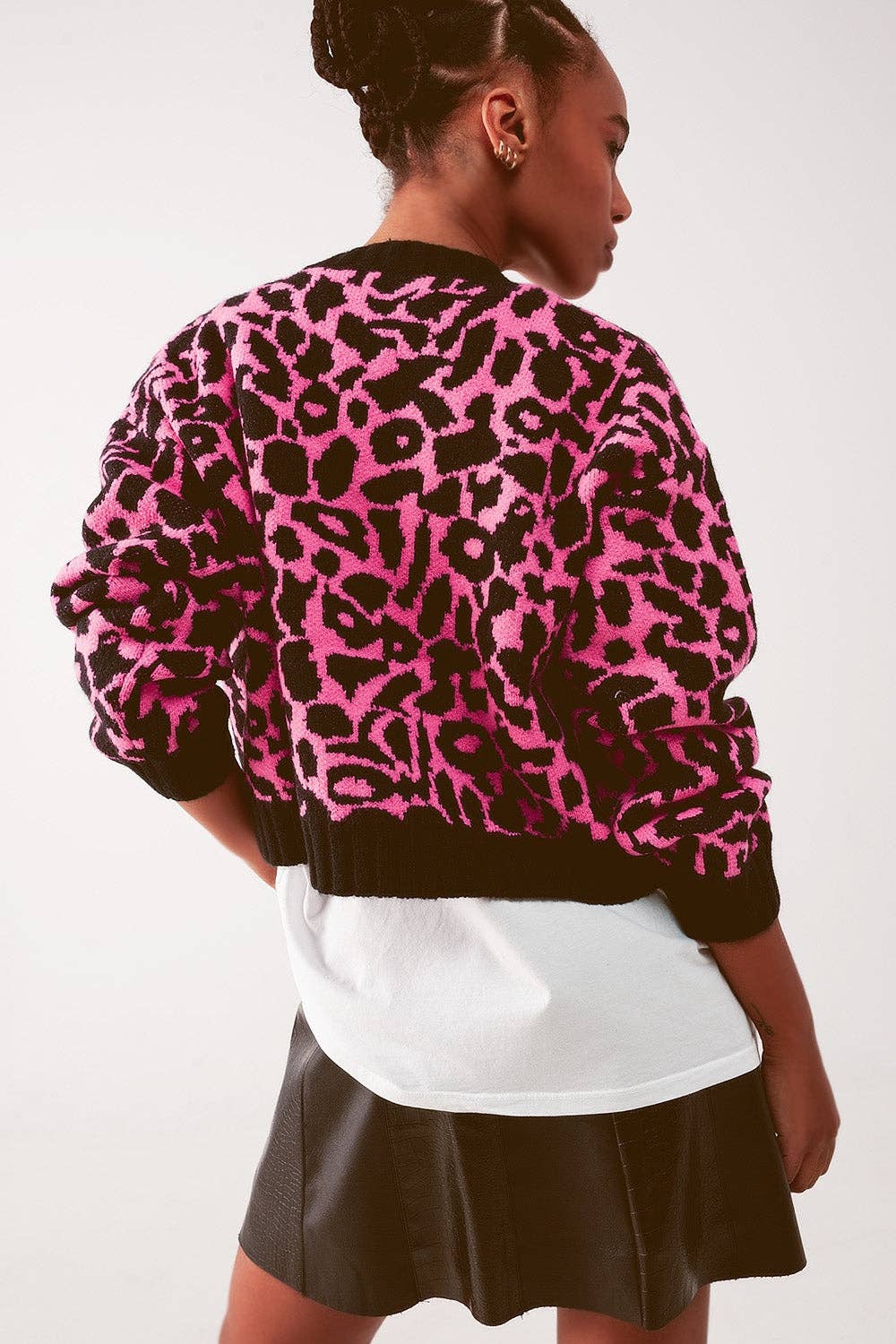 Cropped Cardigan- Pink/Black