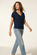 V-Neck Knit Top- Navy