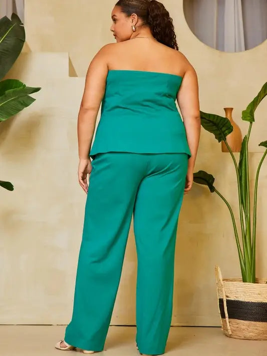 Plus Size Knit Wide Leg Pant- Green