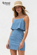 Ruffle Dress With Side Slits- Light Denim