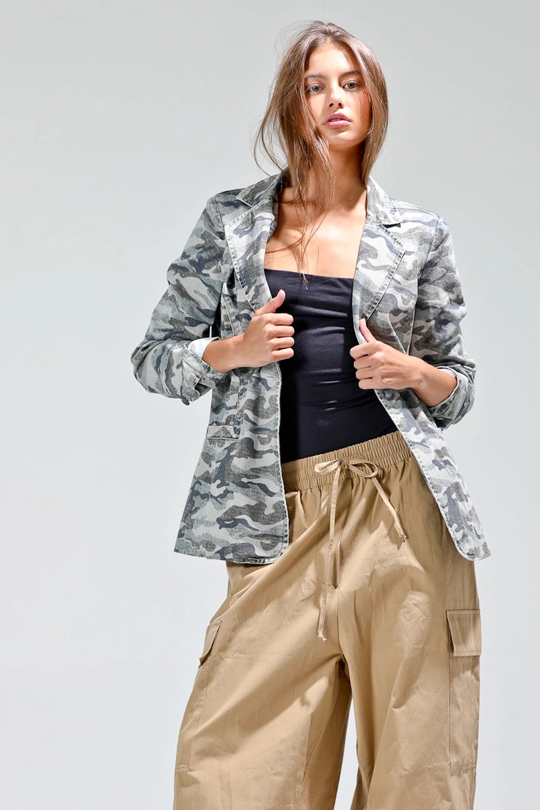 Camo Printed Button Down Blazer