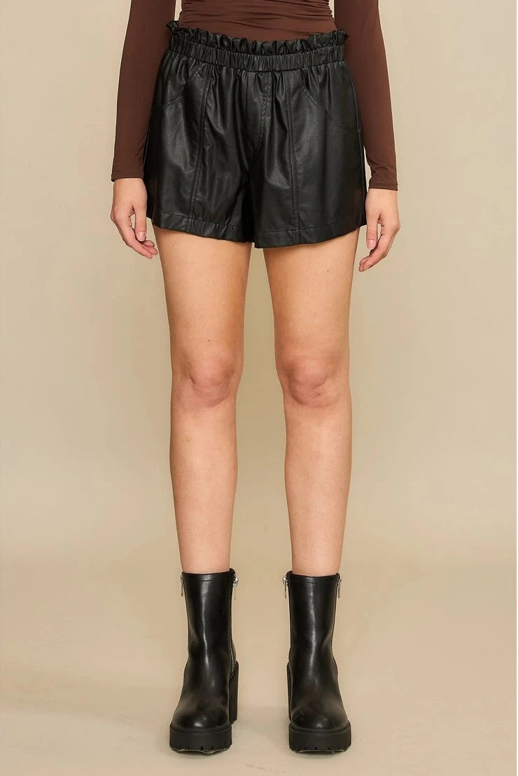 Plus Size Leather Pull-On Shorts