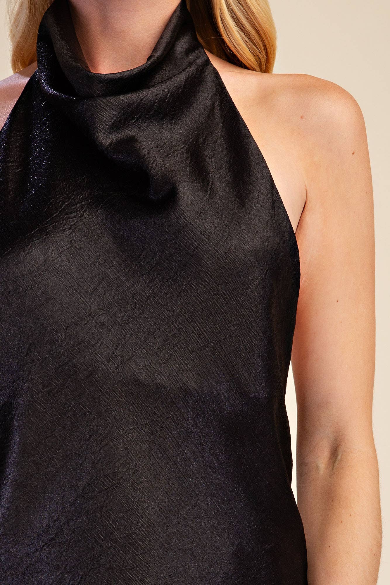Halter Neck Cowl Neck Openback Glitter Top