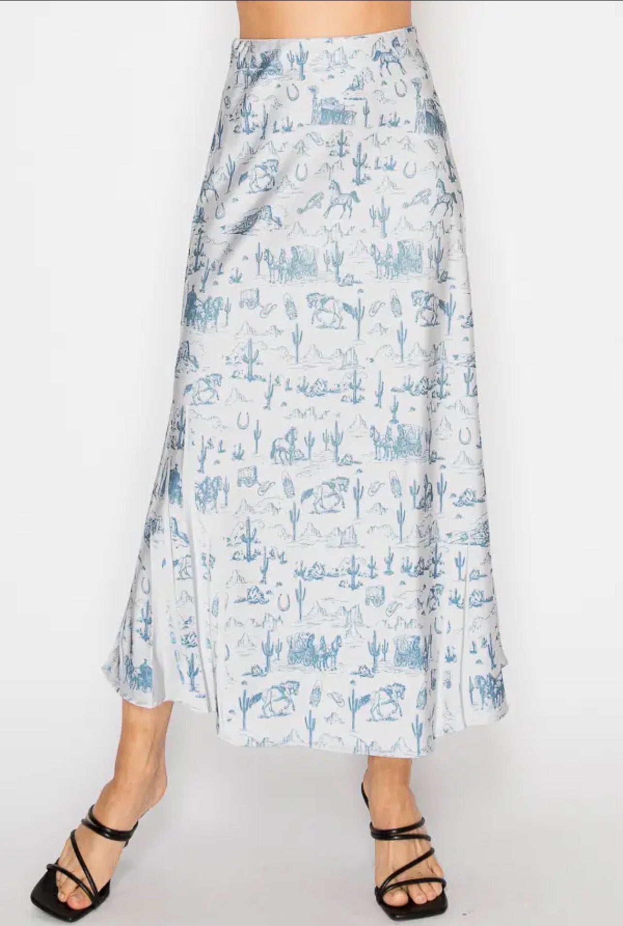 Long Satin Skirt- Blue