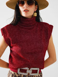 Turtleneck Sleeveless Sweater- Burgundy