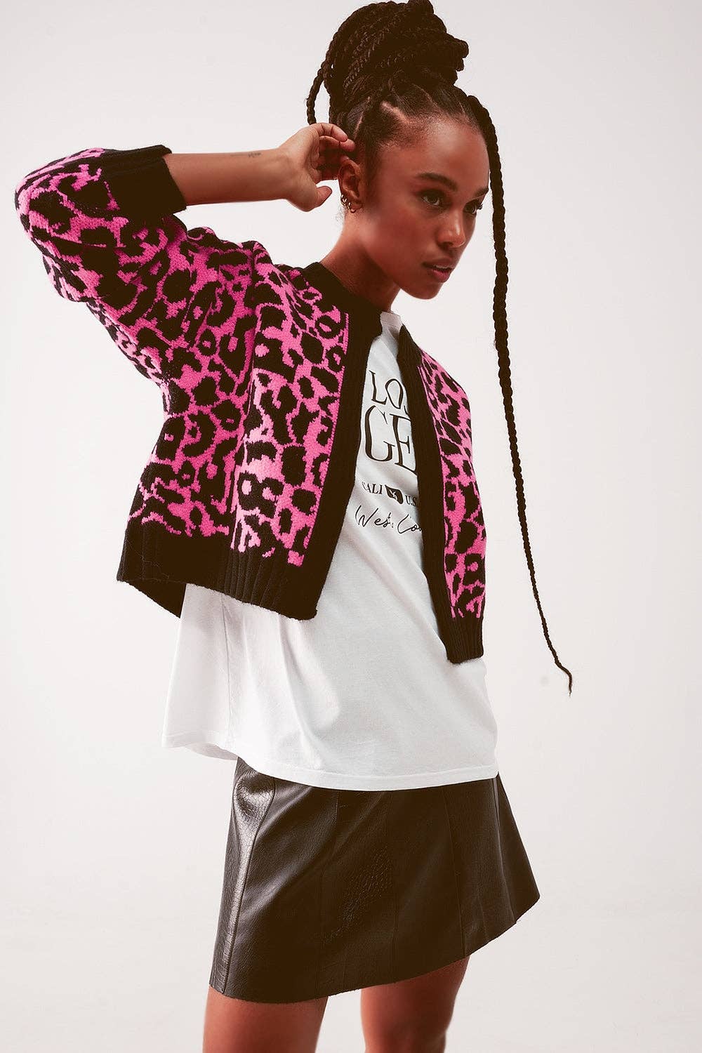 Cropped Cardigan- Pink/Black