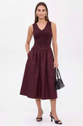 Sleeveless Neck Midi Dress- Purple