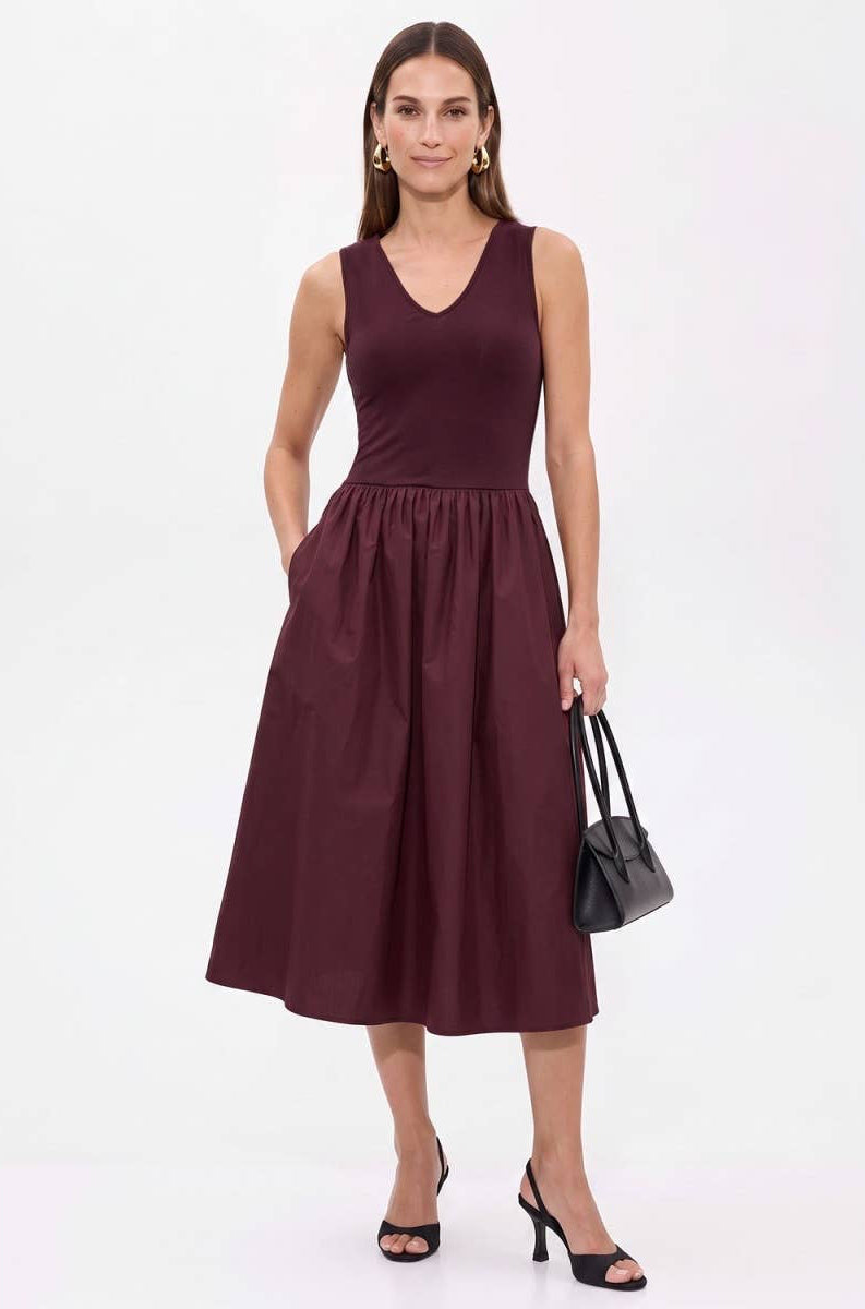 Sleeveless Neck Midi Dress- Purple