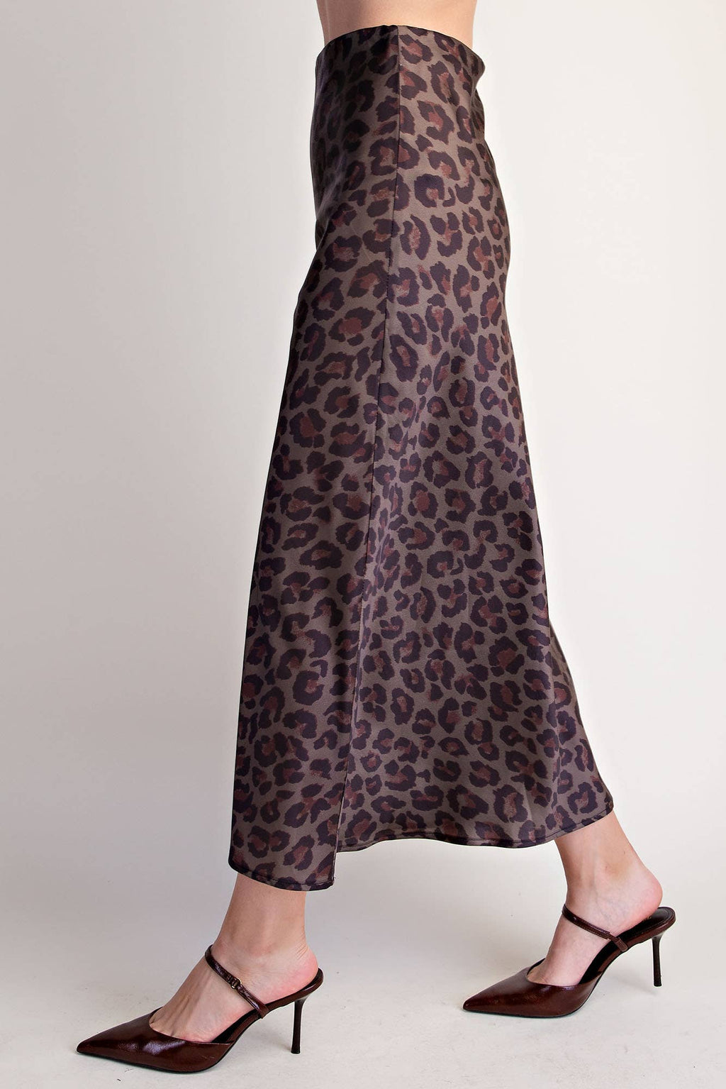 Animal Skirt High Waist Midi Length- Olive