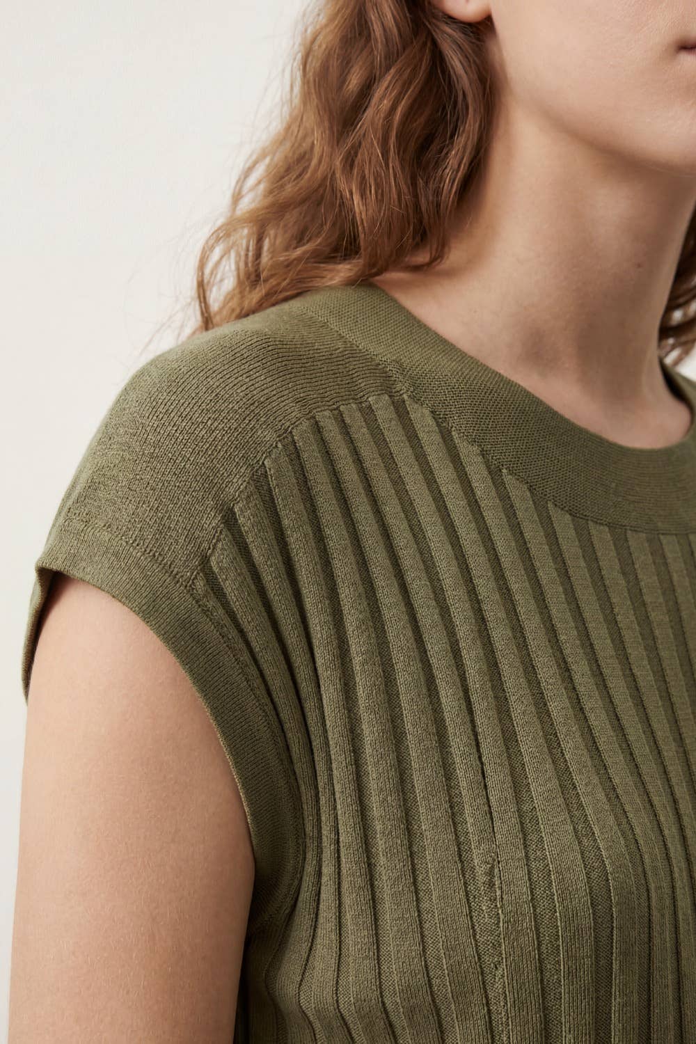 Rib Knitted Sweater with Boat Neck- Green