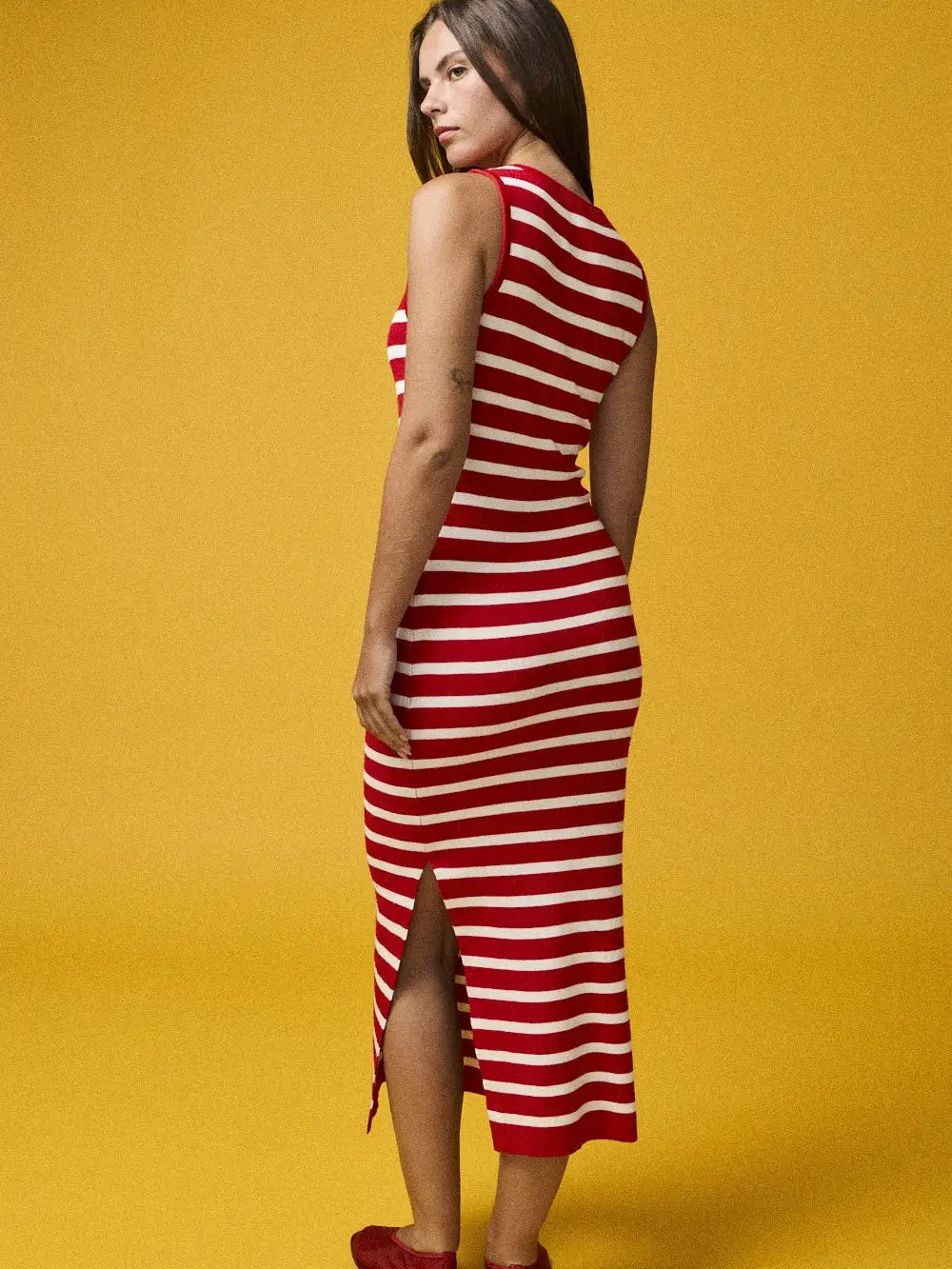 Stripe Midi Dress- Red/White