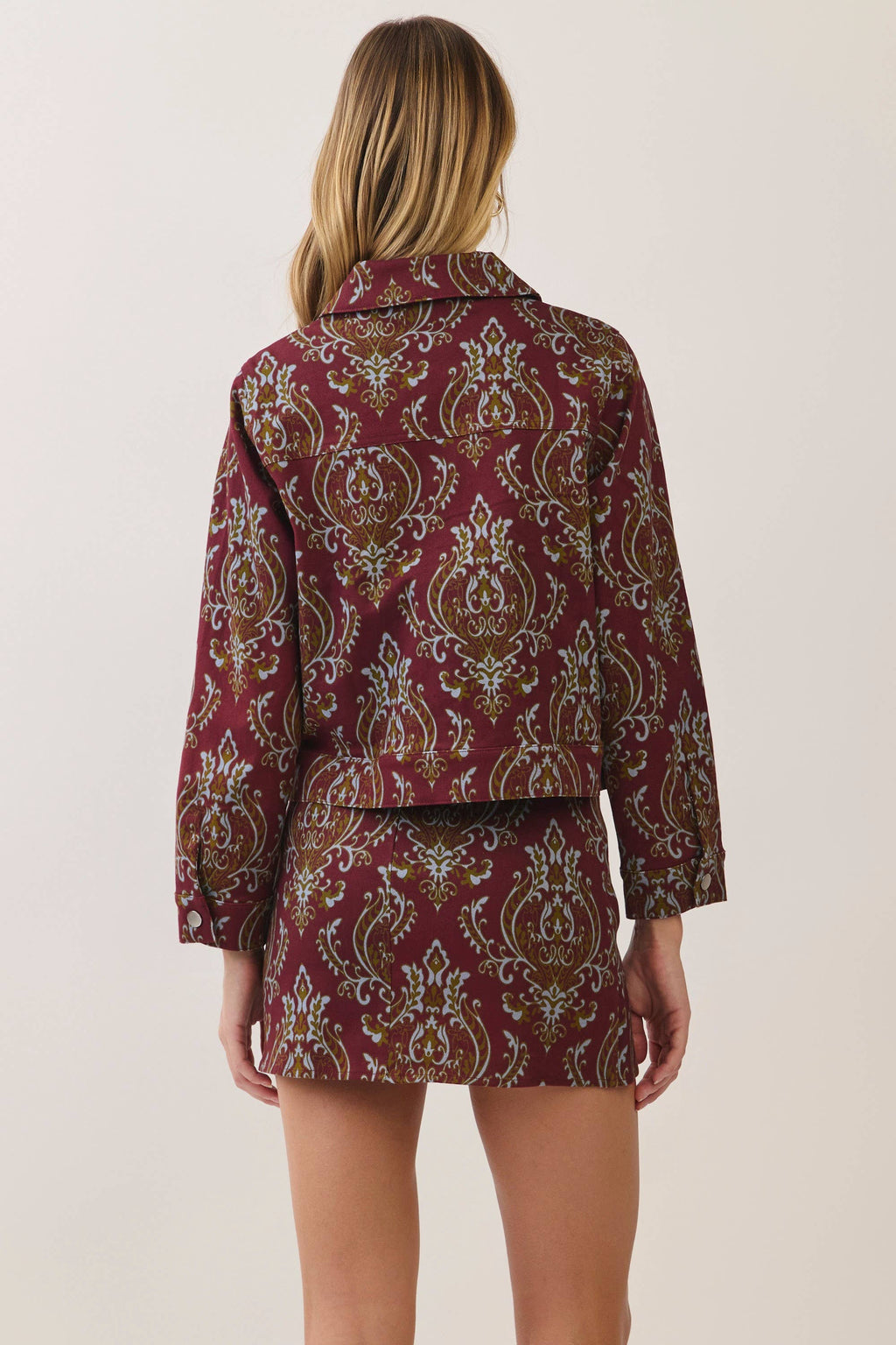 Paisley Print Utility Jacket- Burgundy