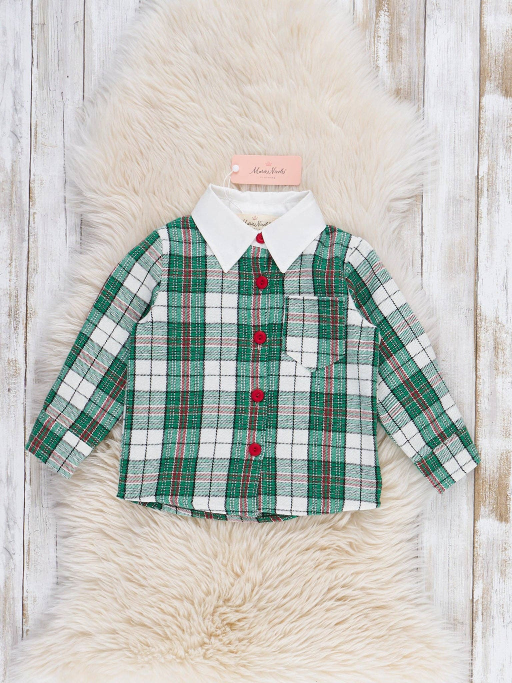 Christmas Plaid Button-Up Shirt- Green/White
