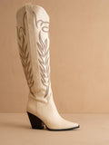 The Bronco Off White Knee High Cowboy Western Boot