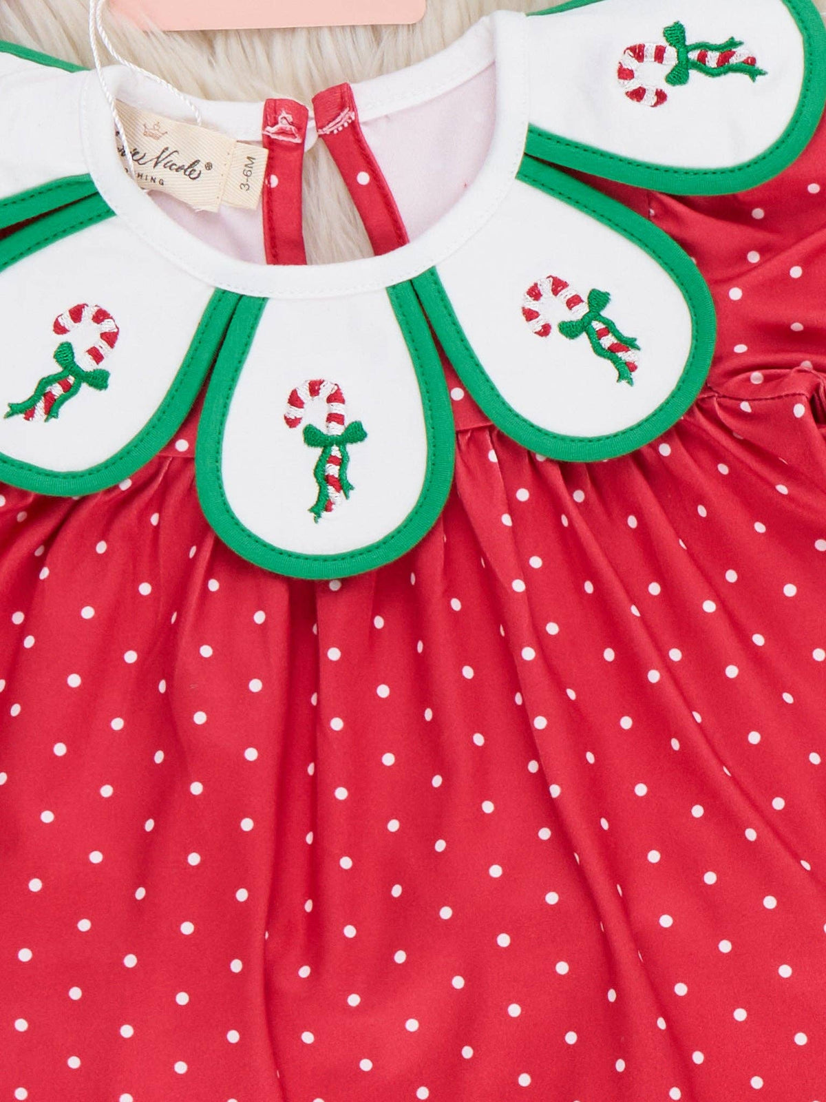 Candy Cane Embroidered Scallop Bow Outfit- Red