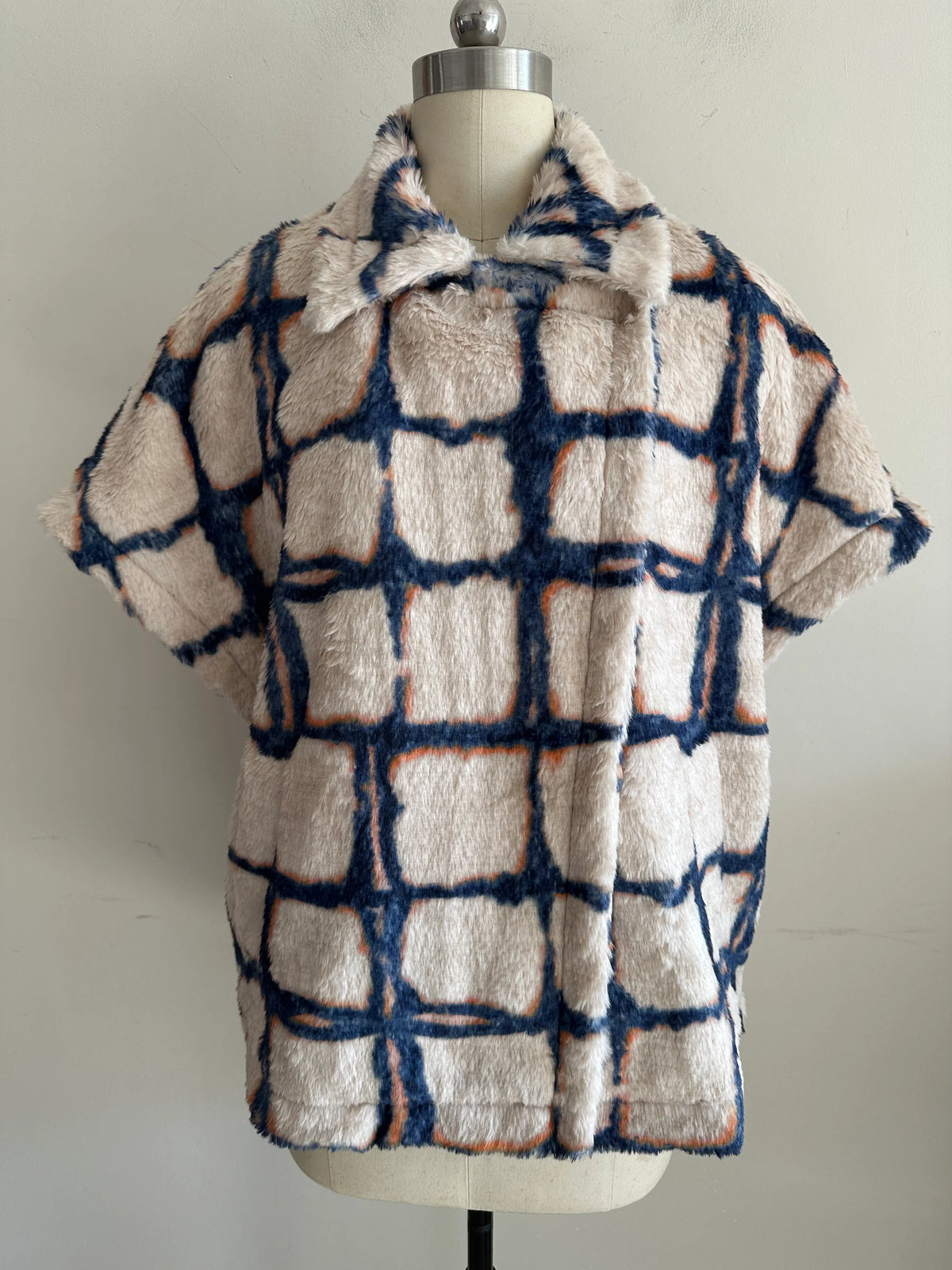 Plaid Faux Fur Jacket- White